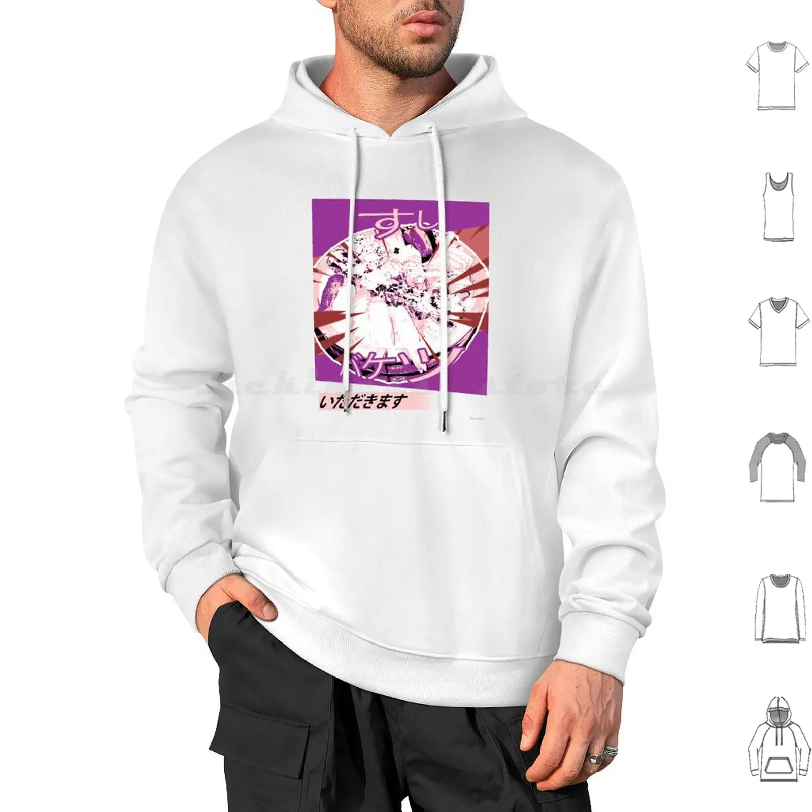 ( Sushi Bucket ) Hoodies Long Sleeve Sushi Weeb Japan Japanese Weeaboo Anime Food Aesthetic Pastel