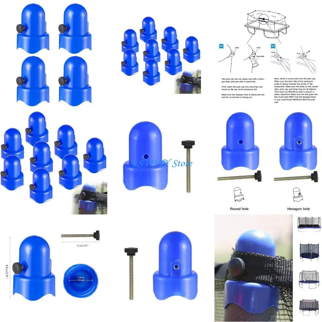 

G6DE 4 Pcs 1.5" Diameter Trampoline Enclosure Poles Cap Trampoline Pipe Top Cover Jumping Bed Pipe Cap Replacement Accessory