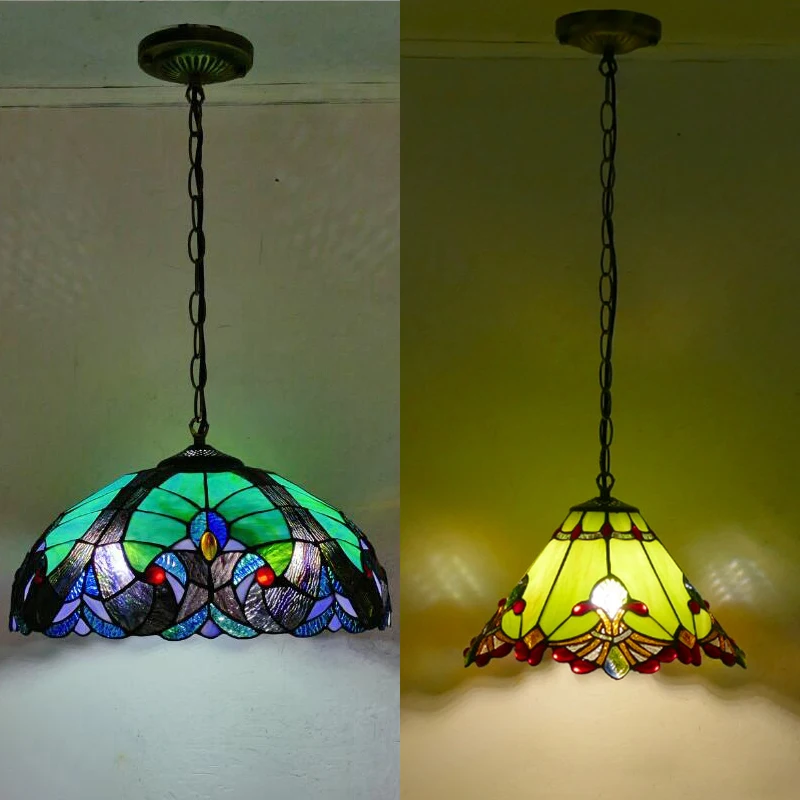 

Tiffany Stained Glass Pendant Lamp European Style for Living Room Dining Room Interior Lighting Large Ceiling Suspension Lights