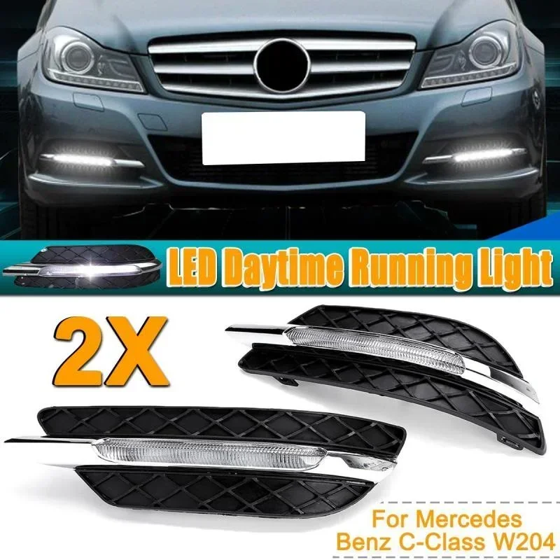 2Pcs Car LED Daytime Running Light Fog Lamp Assembly DRL For Mercedes Benz W204 C-Class 2011-2013 2048803324 MB1039117 Body Kit