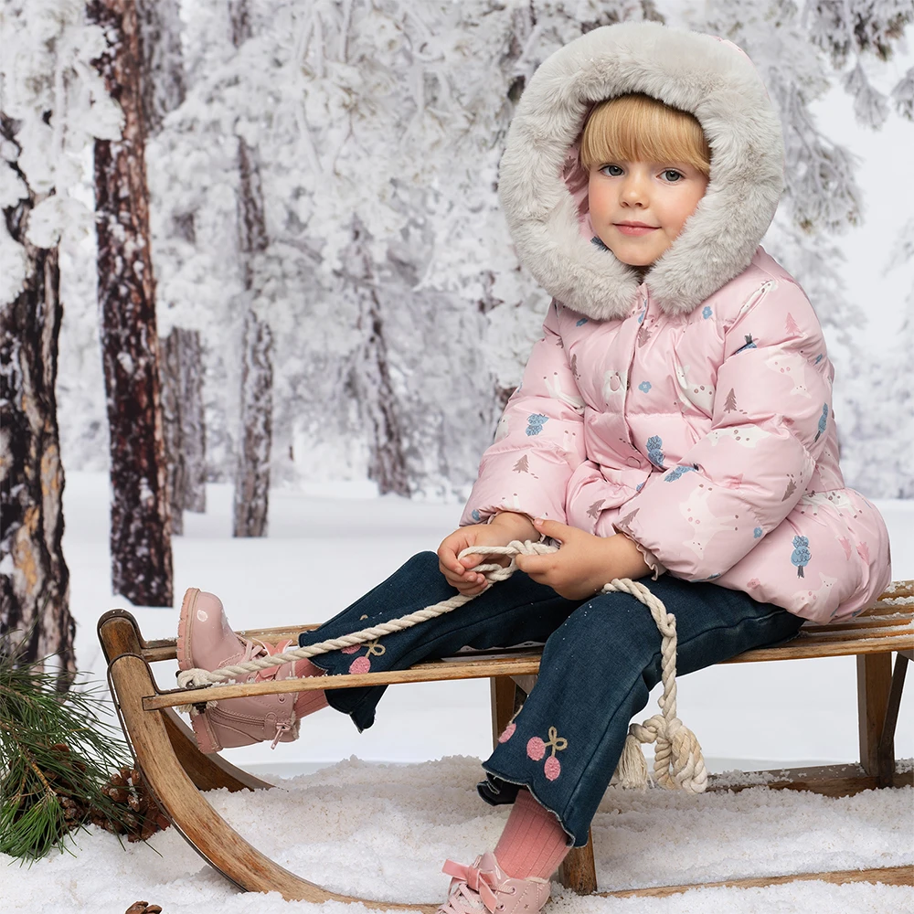 Dave Bella Children Down Jacket Winter Girl's Waterproof Deer Print Coat Baby Fashion Top Outerwear Children Clothing DB4253619