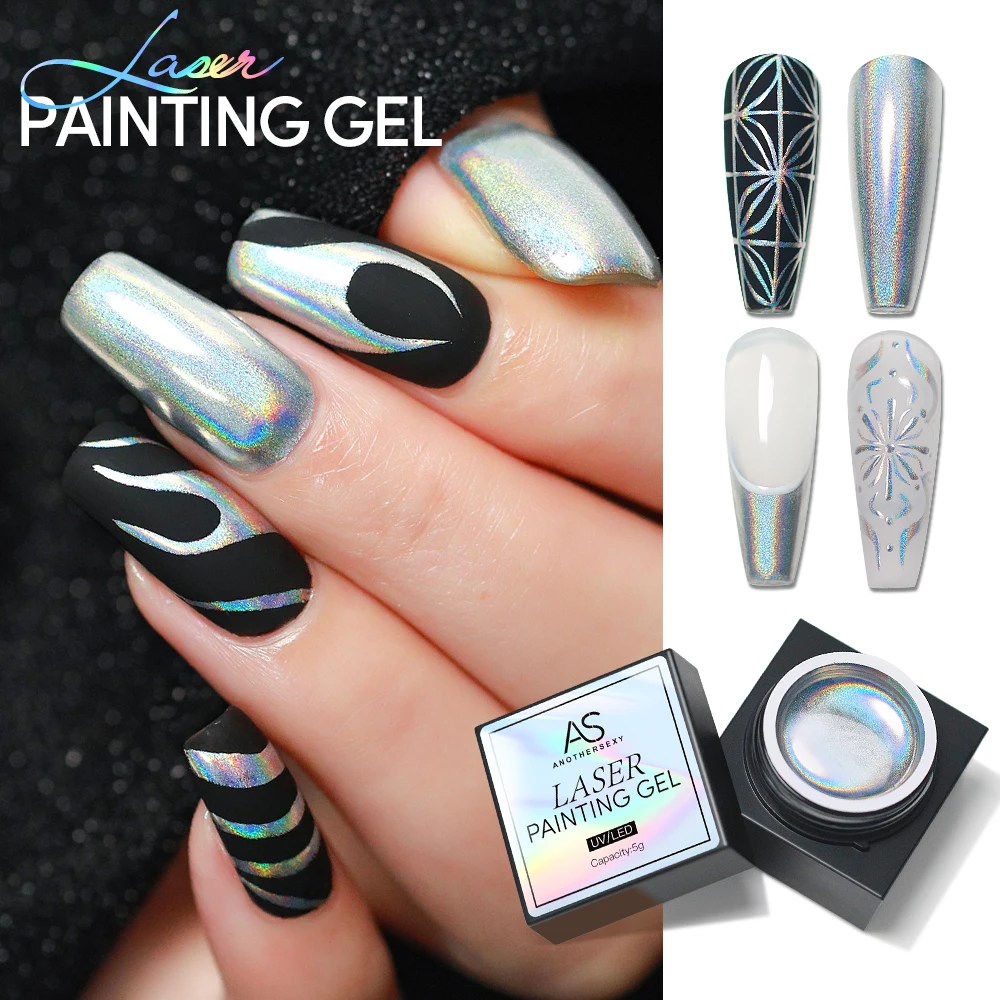 AS Super Holos Metallic Painting Nail Gel for Nails Soak Off Holographics Laser Gel Polish Gold Silver Paint Gel 5ml
