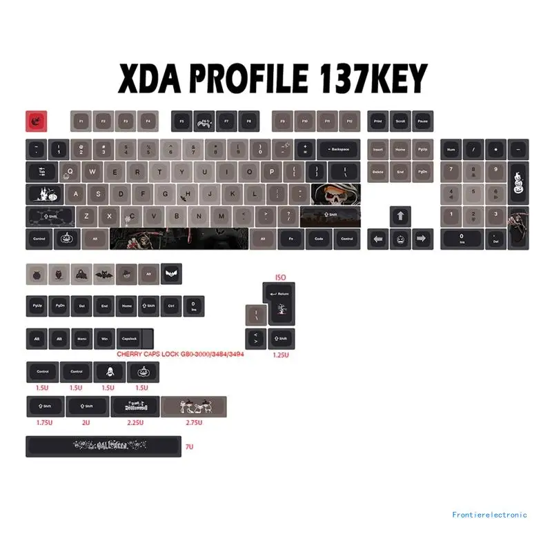 137 клавиш, колпачки для клавиш на тему Хэллоуина, профиль XDA, сублимационная краска, колпачки для клавиш из ПБТ для механической клавиатуры, раскладка ISO, 7u, разделенное пространство