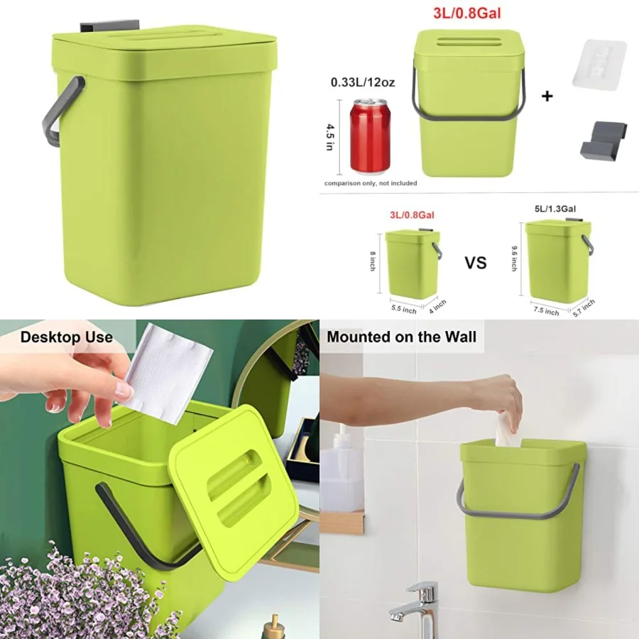 

Food Waste Basket Bin for Kitchen, Small Countertop Compost Bin with Lid, Odor-Free Food Scrap Container, Wall Mounted Garbage