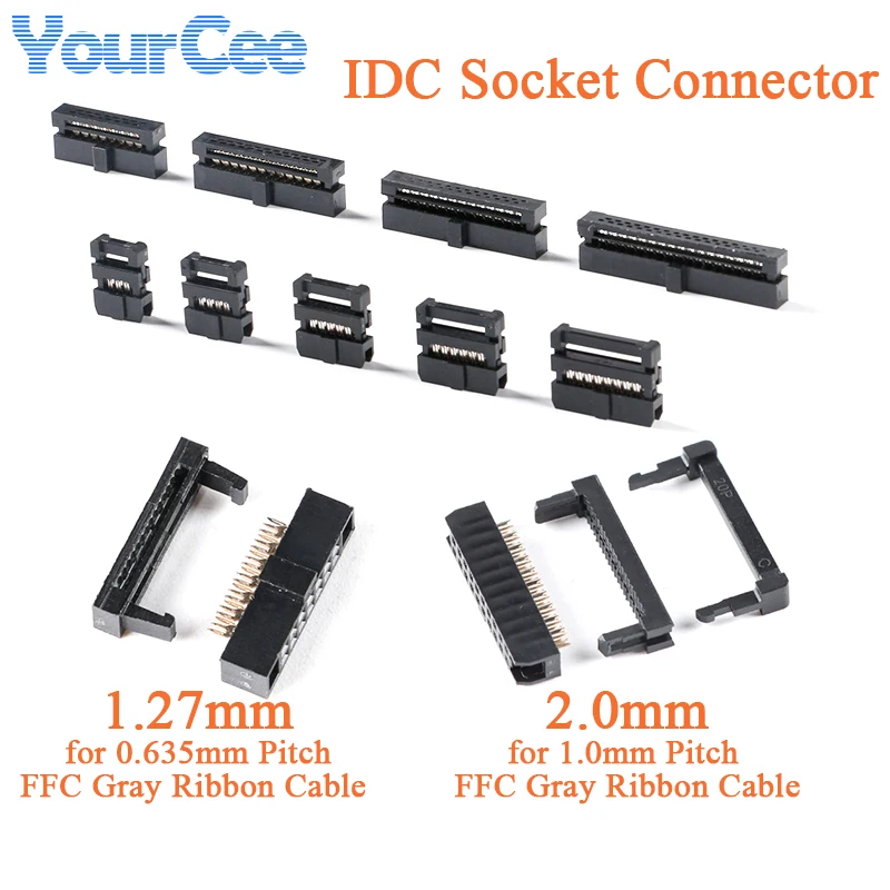 10PCS 1,27 MM 2,0 MM pitch FC-6/8/10/12/16/20/24/26/30/34/40/50 PIN Weibliche Header IDC Buchse Stecker für 0,635/0,1 MM Flache kabel