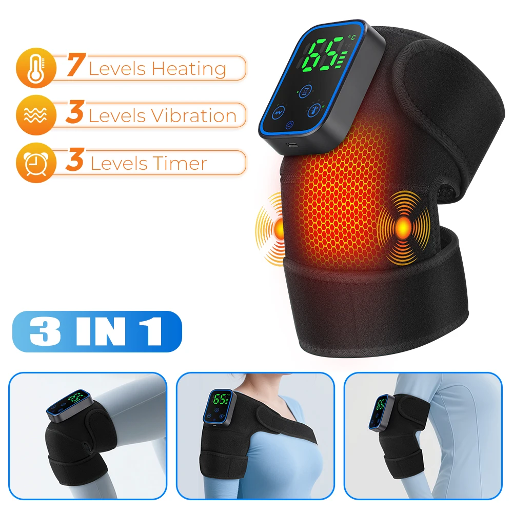 

Heated Vibration Knee Massager Electric Heating Pad for Joints Health Care 3 in 1 Shoulder Knee Elbow Brace Support Belt
