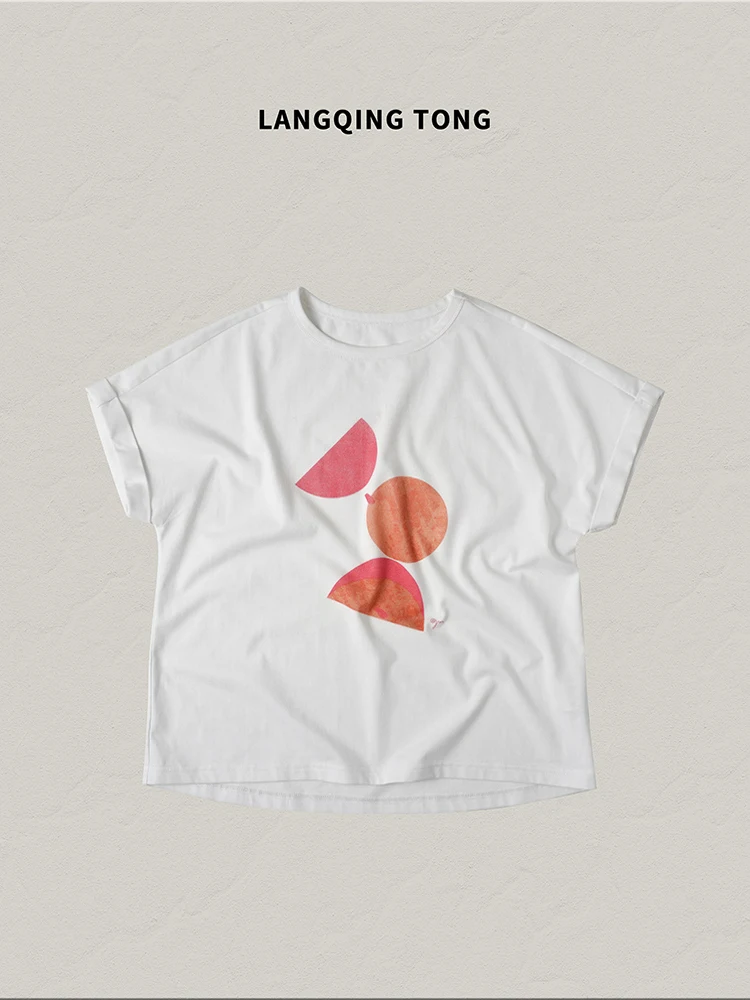 

White Printed ort Sve Loose round Ne T-irt Women's Summer New Sle Small Size Bebe Casual Cotton Top