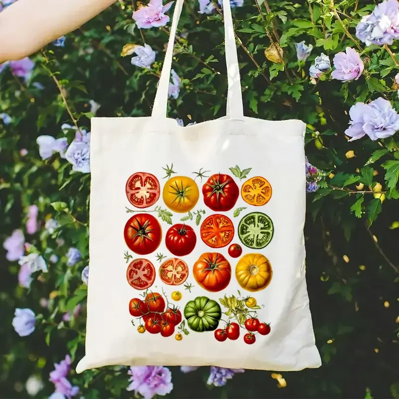 Pink Strawberry Canvas Tote Bag Tomato Avocado Pattern Shopping Bag for Women Durable Friendly Perfect for Daily Use Gifts