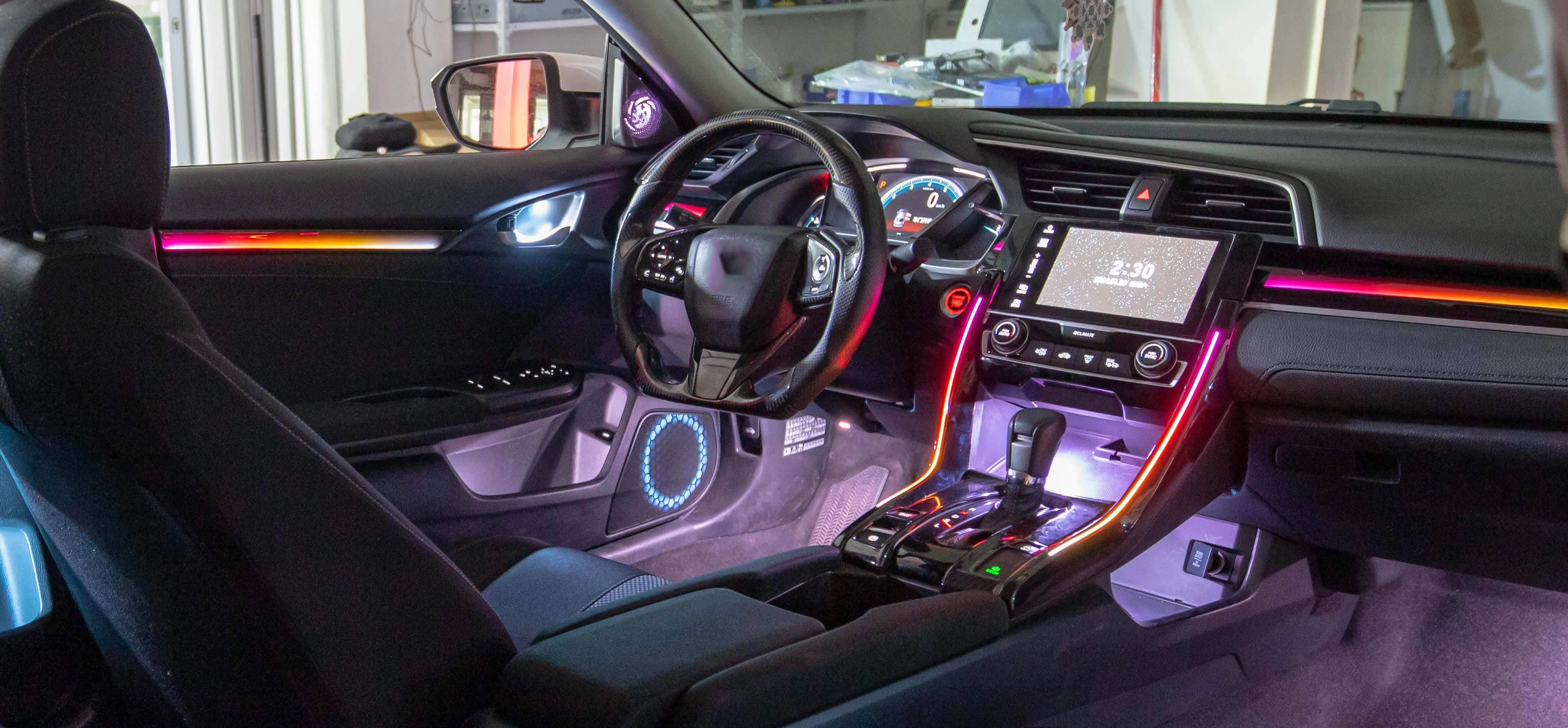 Multicolor Car Ambient Light For Honda Civic 2016-2021LHD/RHD Dynamic Music LED Rainbow 64 Colors Interior Lighting