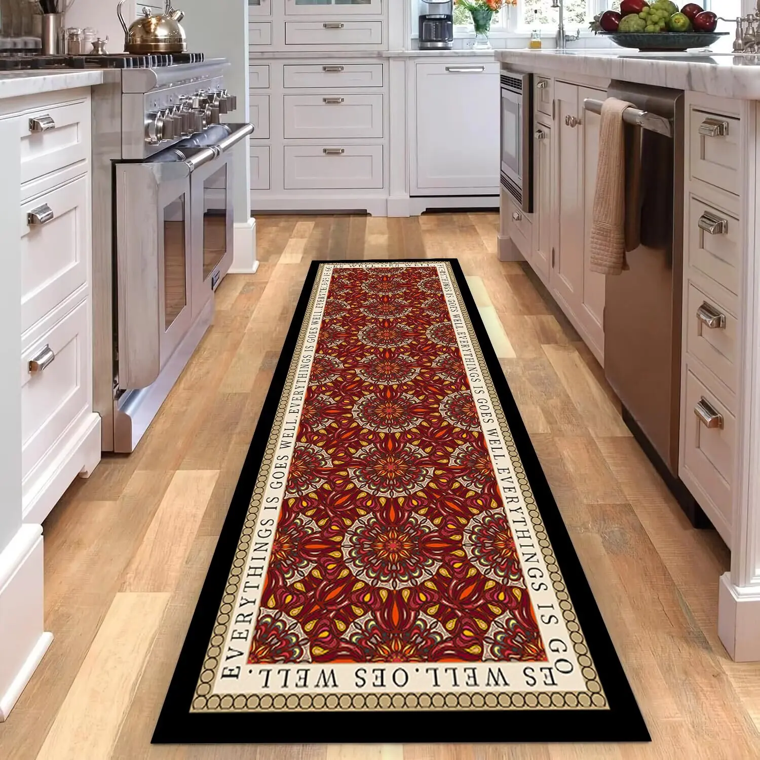 Vintage Persian Geometric Style Washable Kitchen Rug Non-slip Lint-free Long Corridor Carpet Decoration Doorway Soft Floor Mats