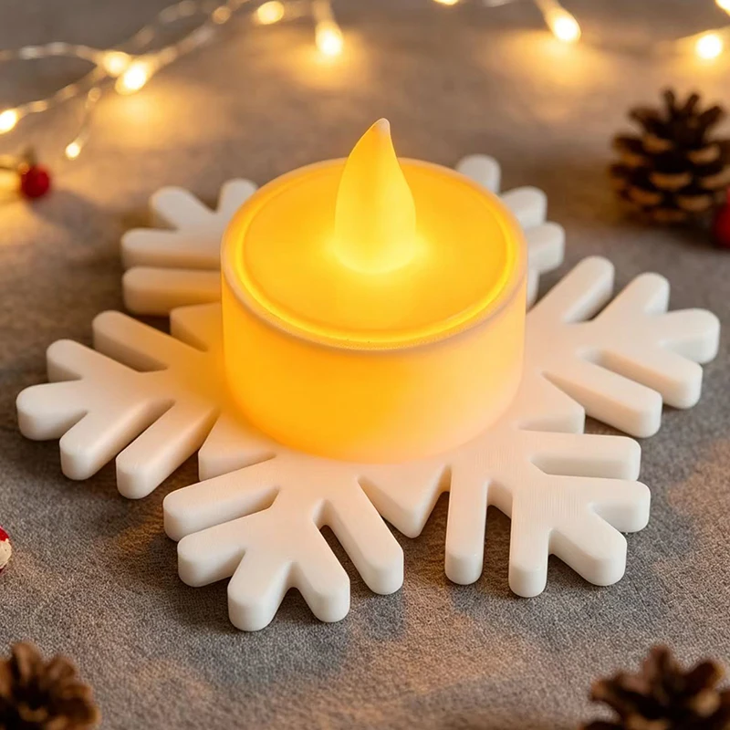 3D Printed Snowflake Electronic Candle Christmas Festive Warm Light Desktop Storage Cup Decorative Item for Holiday Table