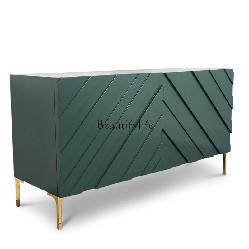 

Neoclassical side cabinet green foyer stainless steel modern simple light luxury decorative cabinet