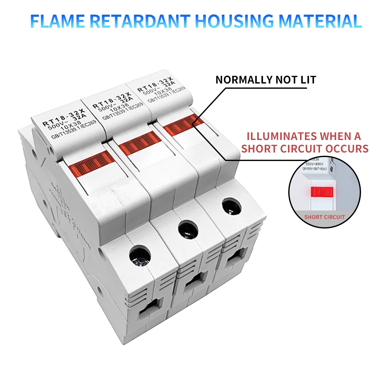 RT18-32X 1-4P 32A 63A 125A Montage sur rail DIN Porte-fusibles Base porte-fusible 1 poteau pour 10x38mm taille de liaison AC690V 500V