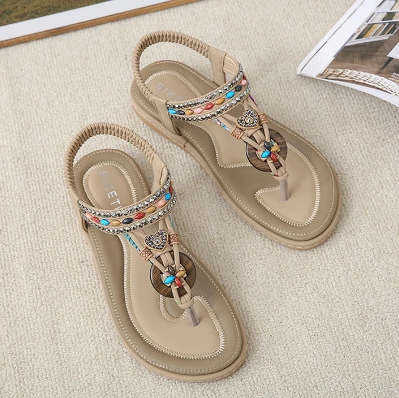 Plus Size Bohemian Style Flat Sandals for Women Summer Casual Comfortable Beach Shoes Femme Soft Boottom Footwear Shoes