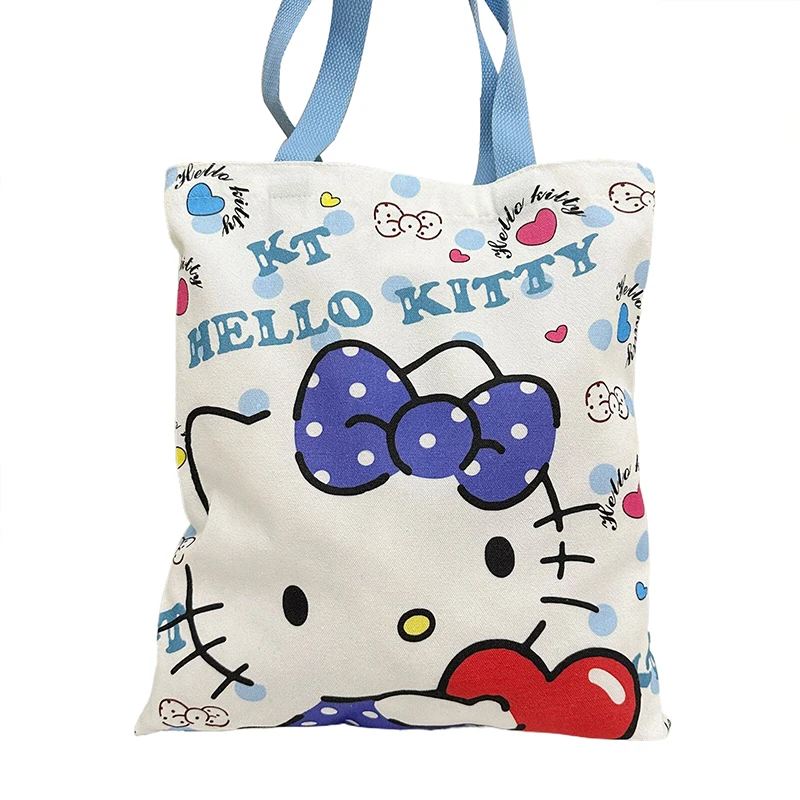 Hello Kitty Sanrio Canvas Bag Kawaii Anime Student Portable Large Capacity Makeup Wash Commuting Cartoon Storage Bags Girls Gift