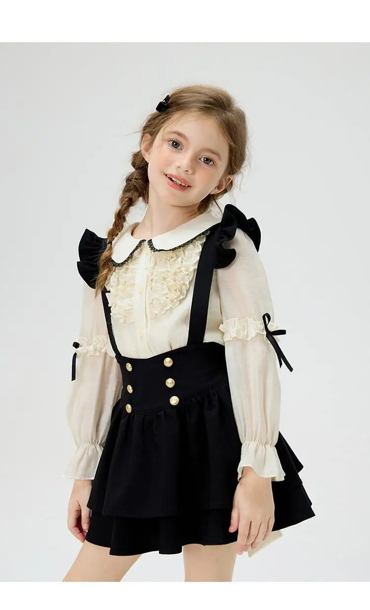 New Baby Girls Fall Boutique Teenage Fashion  Sets Blouse  +   Suspend Dress    Princess Cute  Suits  4-10T