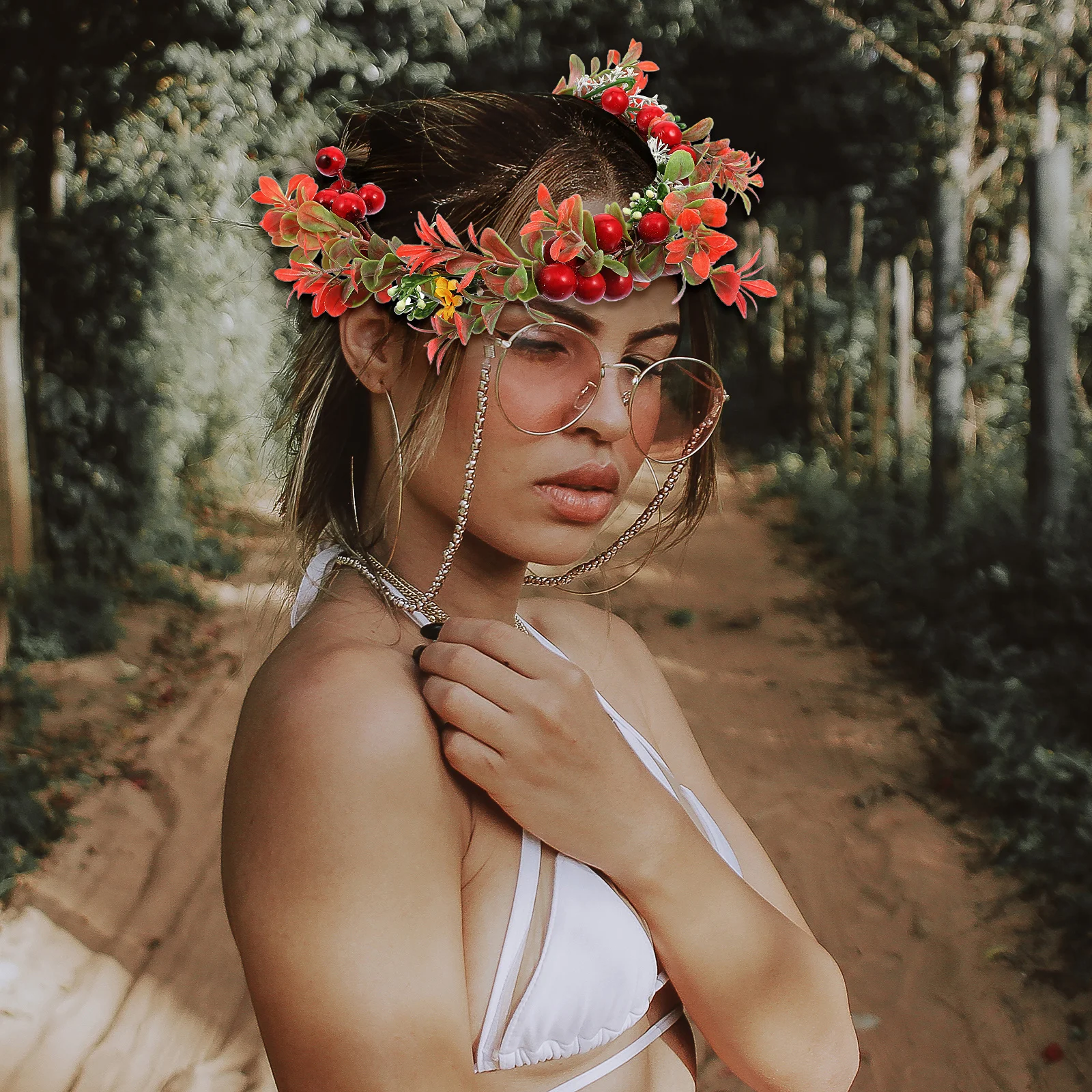 

Red Berry Green Christmas Wreath Hairband Simulated for Xmas Wedding Beach Party Garland Bridal Headband Xmas Wreath Hairband