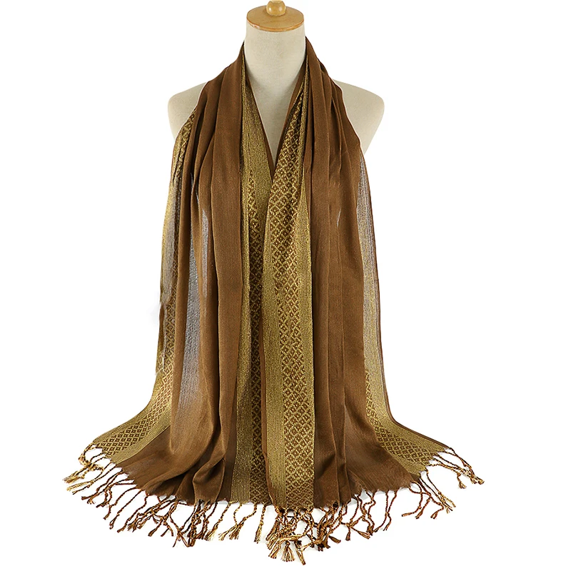 2024 NEW Women Gold Cotton Solid Color Muslim Head Scarf Shawls and Wraps Pashmina Bandana Female Foulard Ladies Hijab Stores