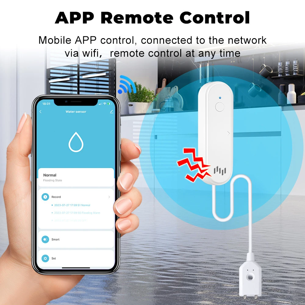 WiFi Water Sensor Tuya Leak Sensor Water Overflow Level Detector 80dB Sound Alarm System Flood Leakage Sensor Remote Monitor