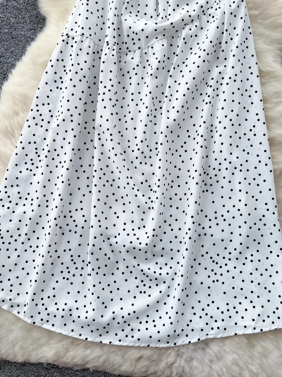 Foamlina Polka Dot skośna sukienka na ramiączkach damska 2025 letnia francuska talia cienka, temperamentna sukienki wakacyjne