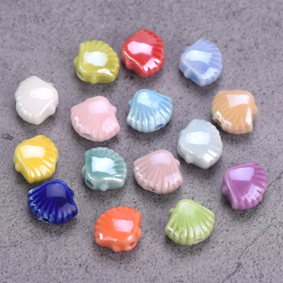 

10pcs 11x9mm Scallop Shape Handmade Shiny Glossy Glazed Ceramic Porcelain Loose Beads For Jewelry Making DIY Crafts Findings