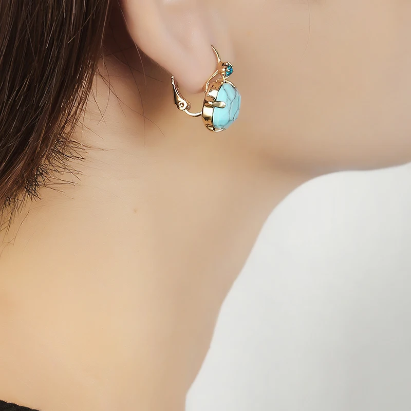 Classic Luxury Jewelry Cute Women Gift Fat Square Multi Color Section Stone Clip Claw Rhinestone French Clip Charm Gold Earrings image 4
