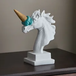 Modern Style Ice Cream Unicorn Sculpture Home Desktop Decor Resin Statue Office Decoration Interior Figurine Ornament Gift