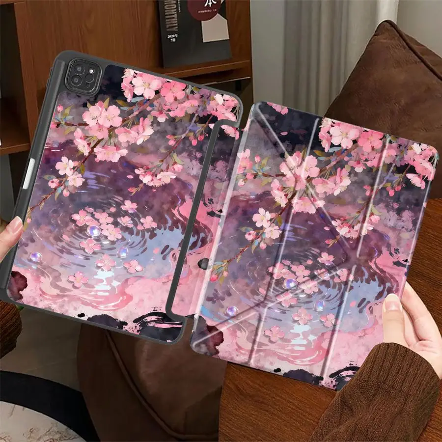 

Чехол для планшета iPad Pro 11-го, 10-го, 9-го, 8-го, 7-го поколений, 12.9 дюймов Pro 2025, Air 4, 5, M3, M2, M4, 11 дюймов, Mini 6, 7, с держателем, мультяшный персиковый дизайн