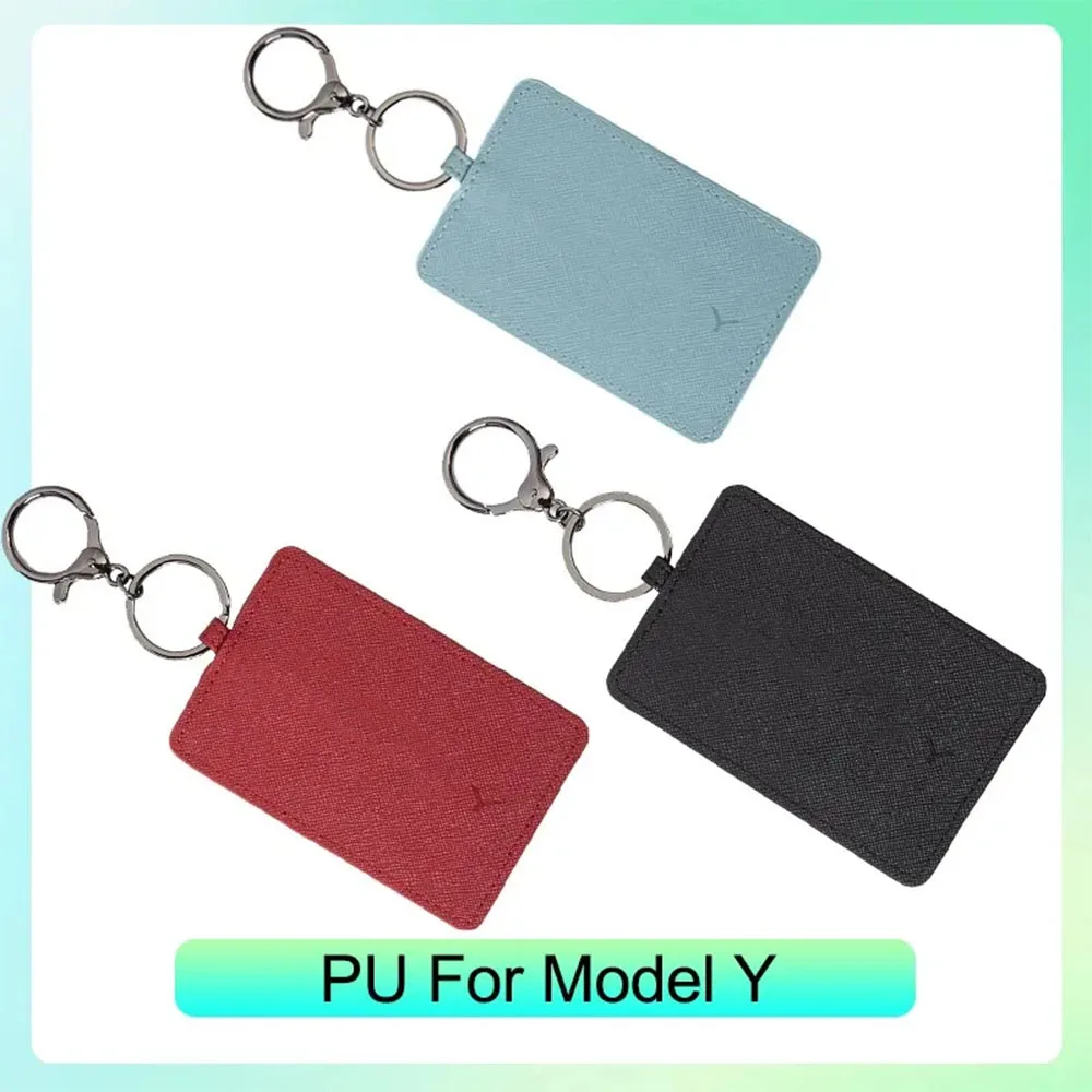 PU Leather Suede Card Key Holder For Tesla Model 3 Y 2023 2022 Car Keychain Protector Case Cover Full Cover Accessories