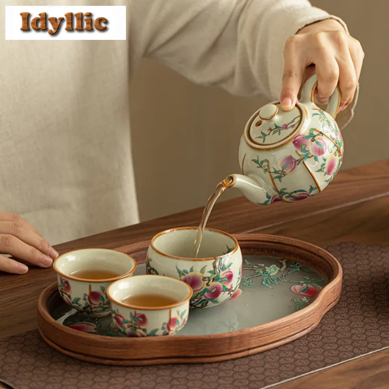 Ruyi Longevity Peach Glass Pot Bearing Holder Boutique Teapots Base Dry Bubble Table Tea Tray Coasters Cafes Accessories Craft