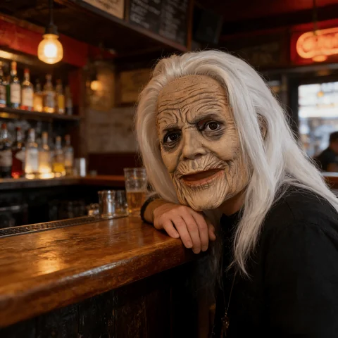Highly Detailed Kindly Elderly Woman Mask with White Hair – Realistic Latex Mask with Lifelike Texture for Halloween Parties