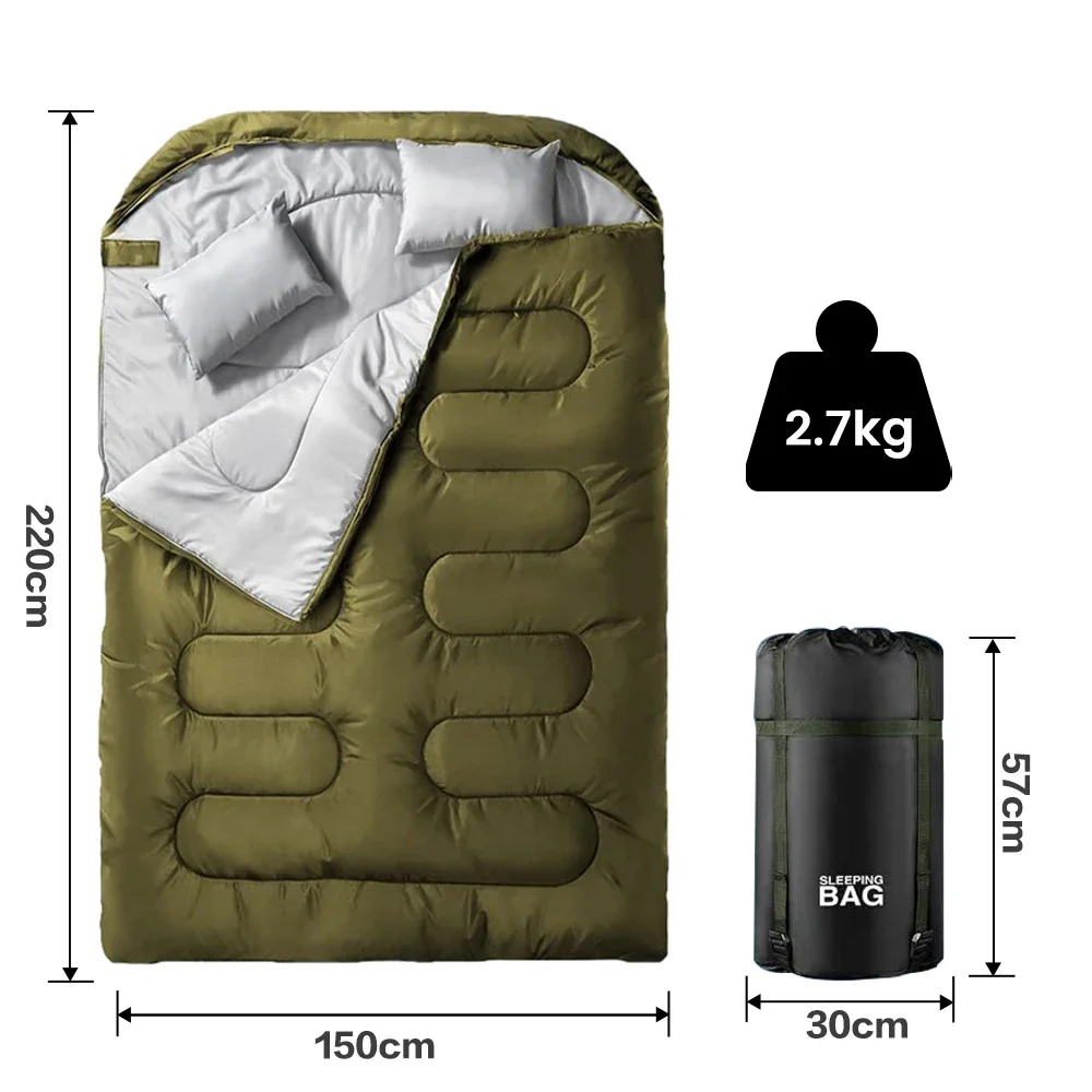 High Quality Double Sleeping Bag Hooded Waterproof Cold Winter Couple Custom Sleeping Bags With Pillows