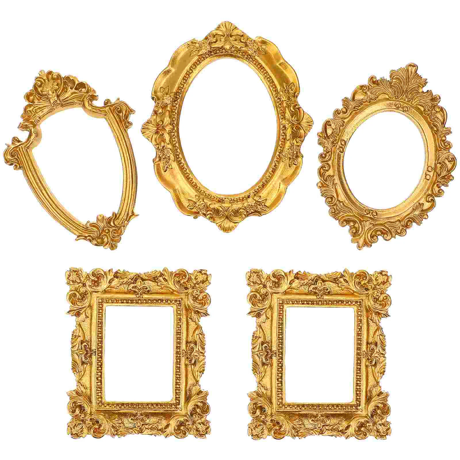 

5 Pcs Small Golden Photo Frame Picture Background Props Mini Frames for Desktop Resin Retro Baby A3