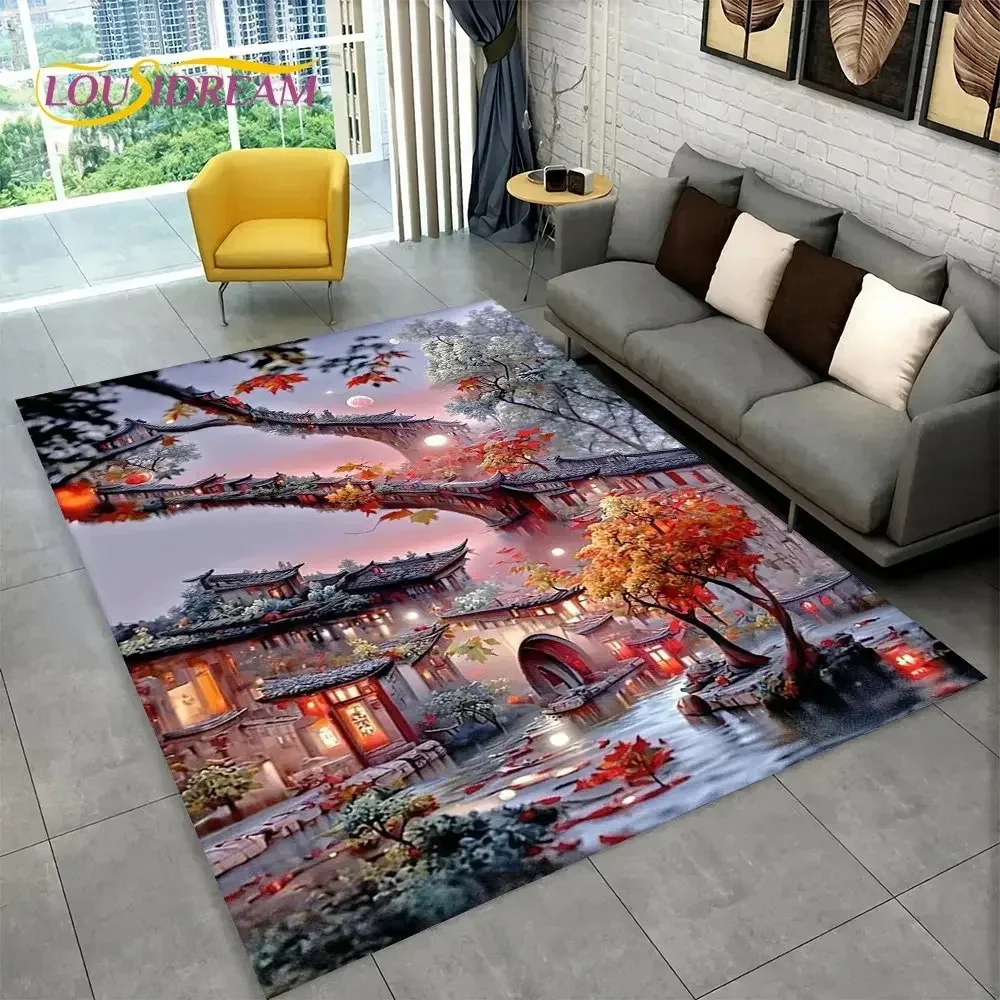 Exquisito alfombra de terciopelo de cristal, alfombra con área escénica de Castillo Mágico 3D, alfombra antideslizante para sala de estar, dormitorio, decoración de cocina