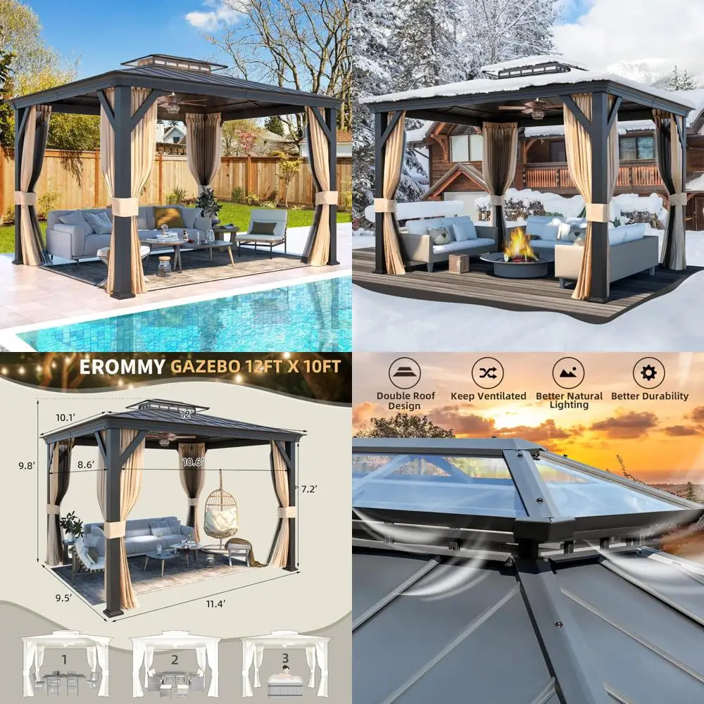 

10'x12' gazebo with galvanized steel and acrylic roof, thickened aluminum frame included, outdoor permanent pavilion gazebos wi