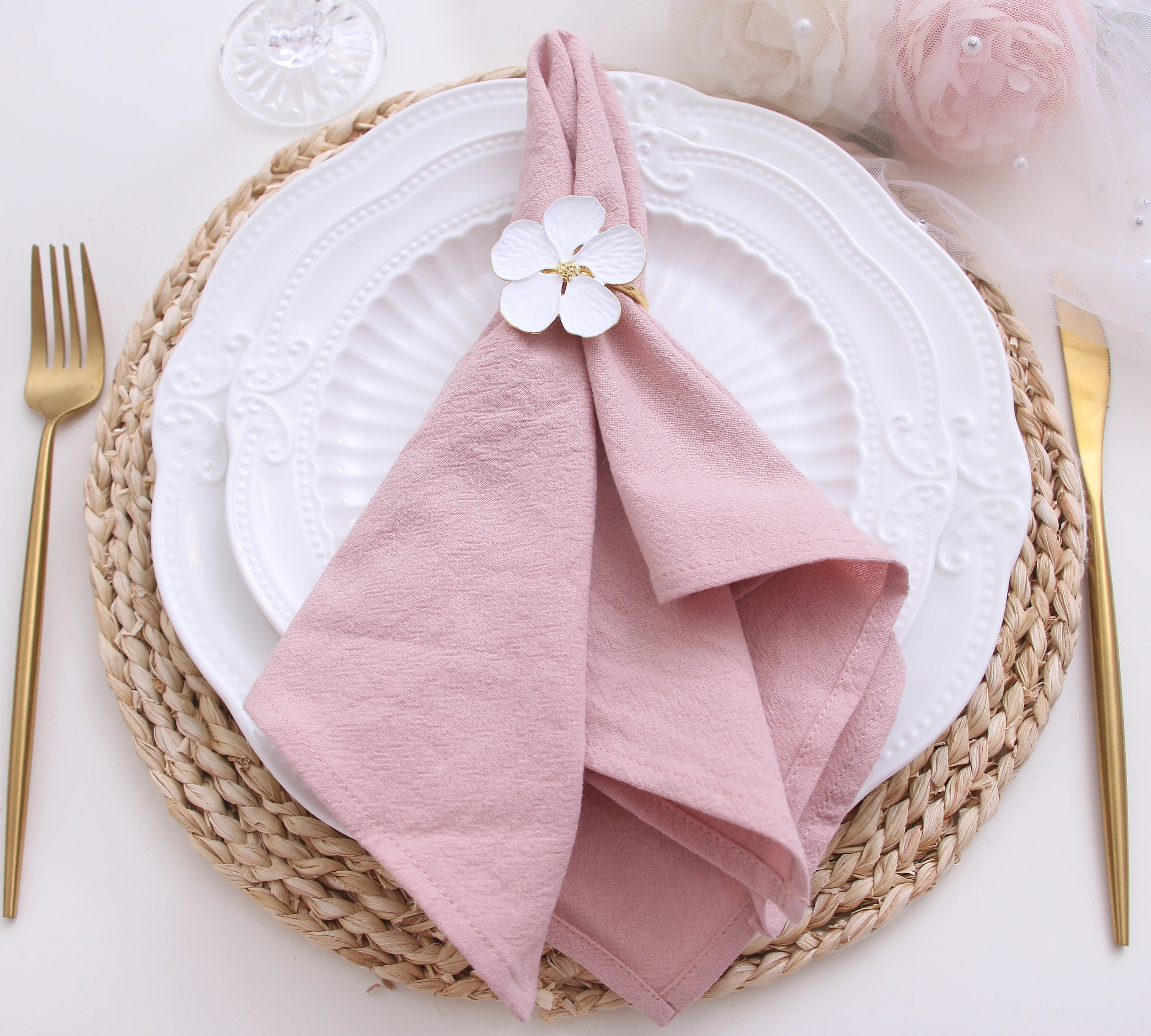 NP020F Custom made washable Christmas10 pcs/lot baby shower 40cm*40cm dusty pink red wedding cotton linen table cloth napkins