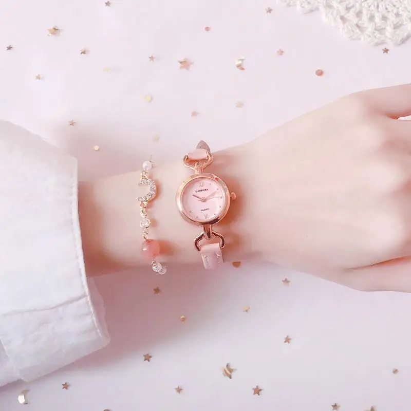 Edição Coreana Único Couro Rosa Pequeno Dial Quartz Glow Relógio das Meninas Lazer Academia Estilo Relógio Relógio Infantil Relaxio