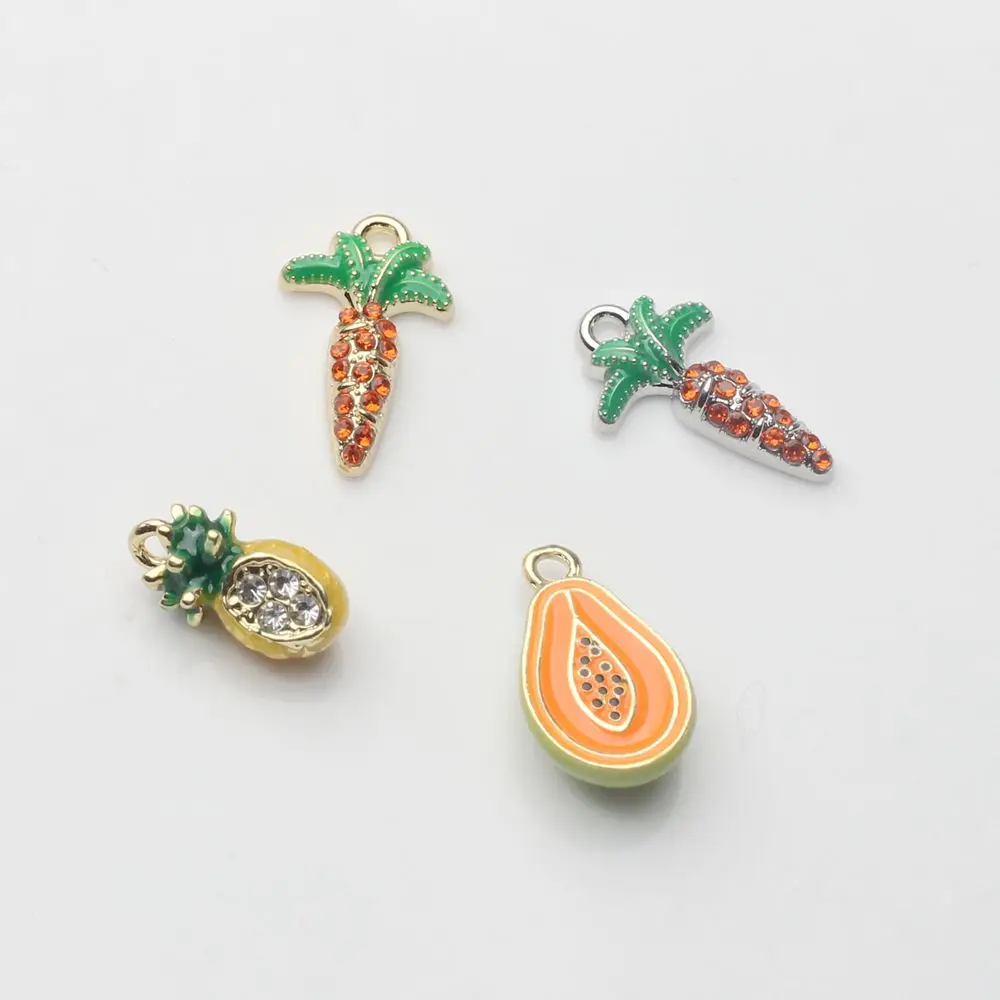 Zinc Alloy Enamel Pineapple Papaya Carrot Charms 6pcs/lot For DIY Fashion Jewelry Earrings Making Finding Accessories