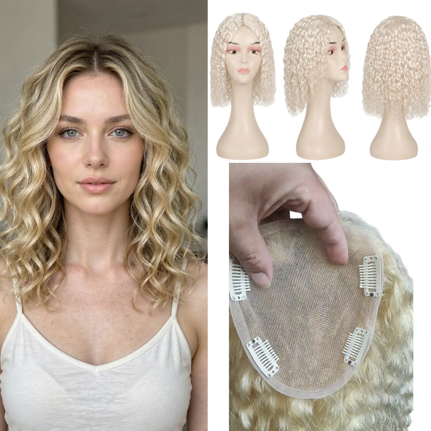 Women Wig 100% Human Hair Swiss Lace 9x14cm 10inch Deep Wave Handmade Color #4 P27-613 7-10Days Ship