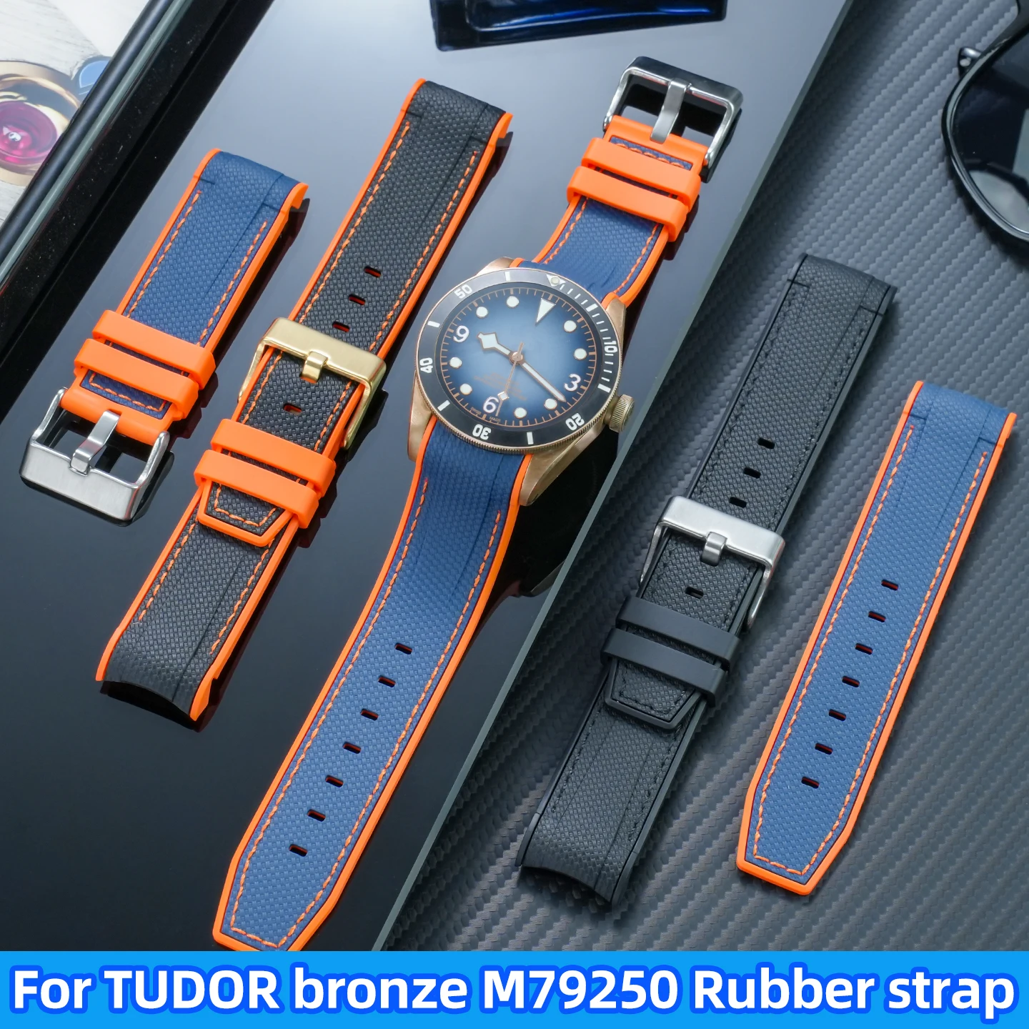 

Силиконовый ремешок для часов TUDOR Blue Bay M79250 Bronze Small Copper Flower, 23 мм, с изогнутым концом, водонепроницаемый, аксессуар для замены.