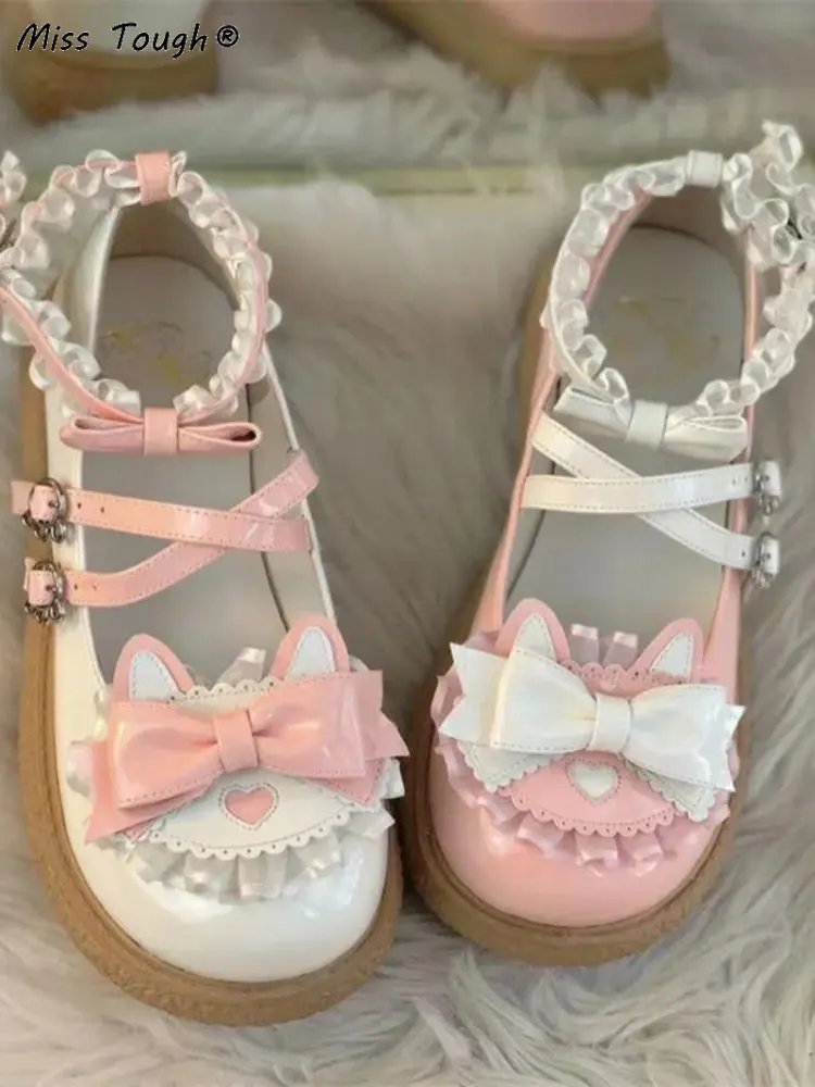 2022 estate Lolita sandali dolci donna stile giapponese Kawaii carino Mary Janes scarpe fibbia ad arco Designer punta tonda scarpe Casual