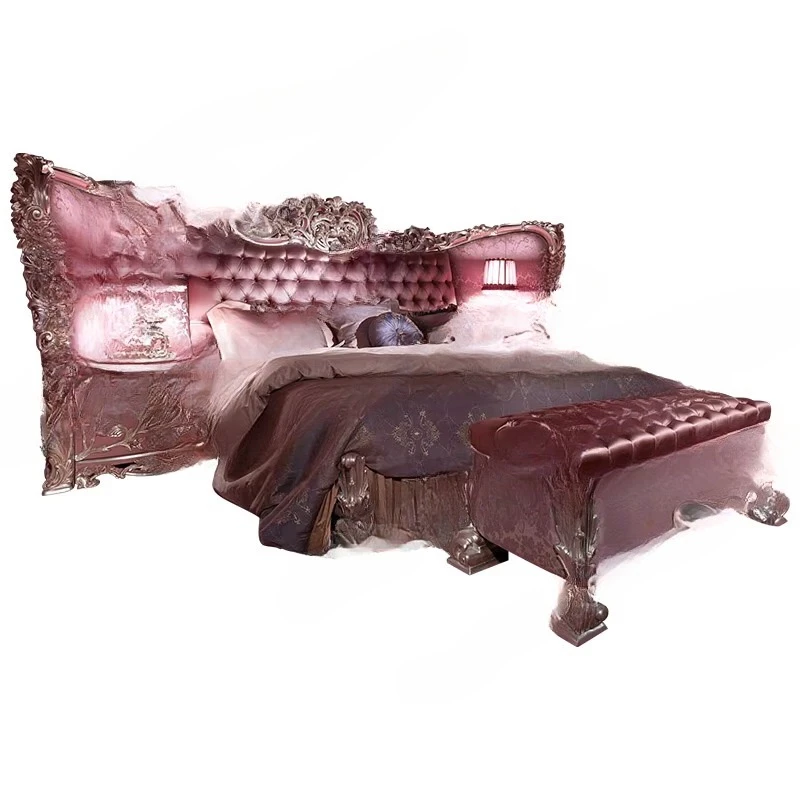 

Italian European solid wood double be d French court luxury fabric wedding b ed silver foil bedroom princess bed