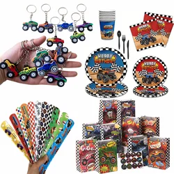Racing Monster Truck Birthday Party Supplies Tableware Gift Bag Keychain Temporary Tattoos Stickers Balloon Slap Bracelets