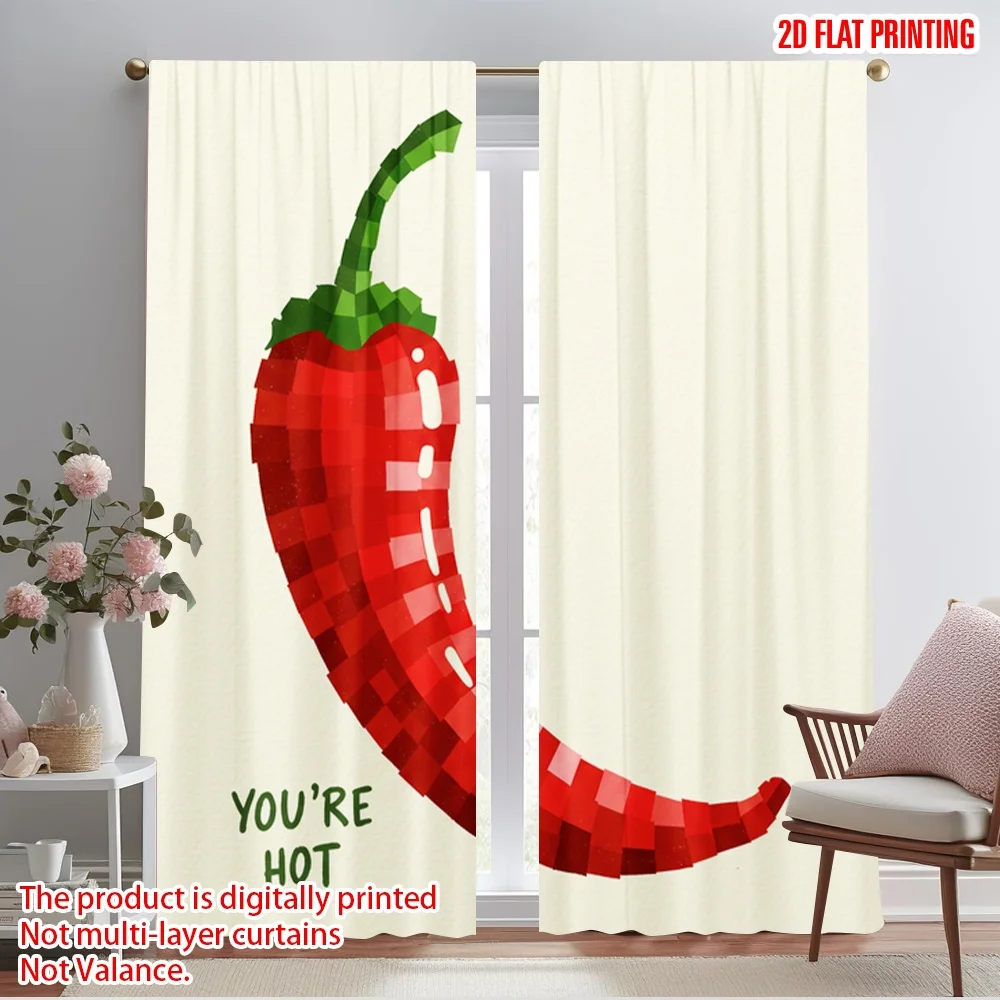 

2pcs 2D flat printing Window Curtains Red Hot Chili Pepper Polyester Without Electricity All Season Party & Holiday Decor