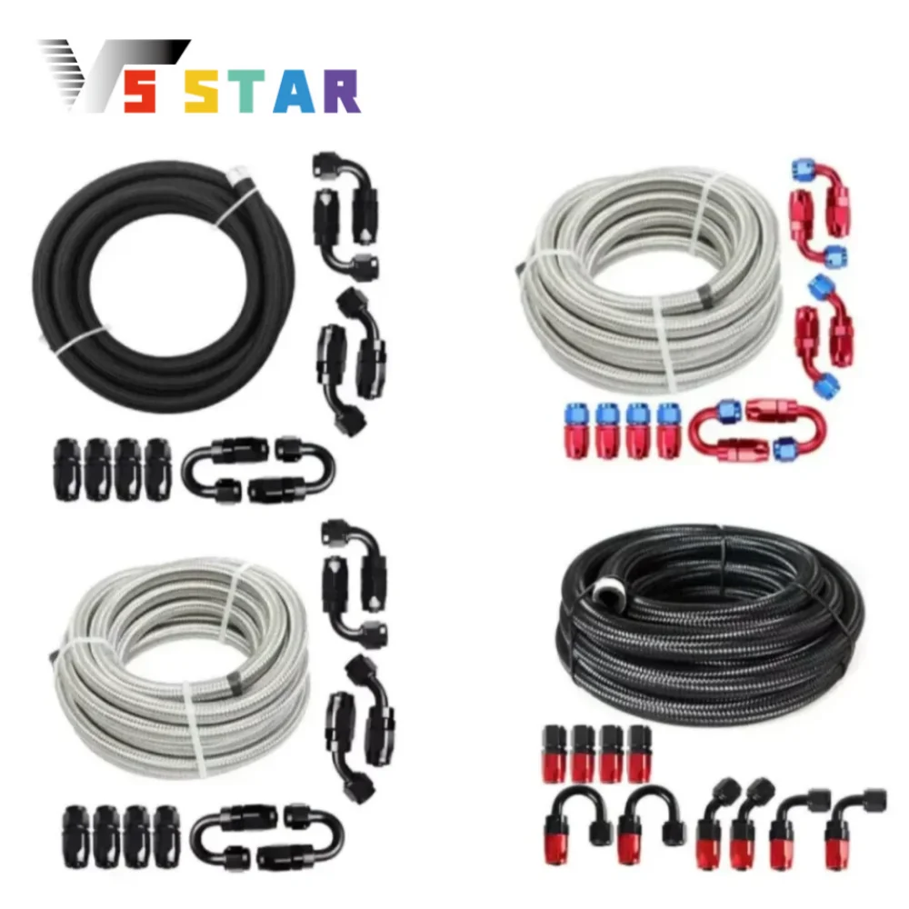 خط الوقود المضفر من النايلون 6.1 متر CPE العالمي مع AN6 AN8 AN10 10 قطعة طقم نهاية خرطوم تركيبات أسود فضي أحمر-أزرق أحمر-أسود