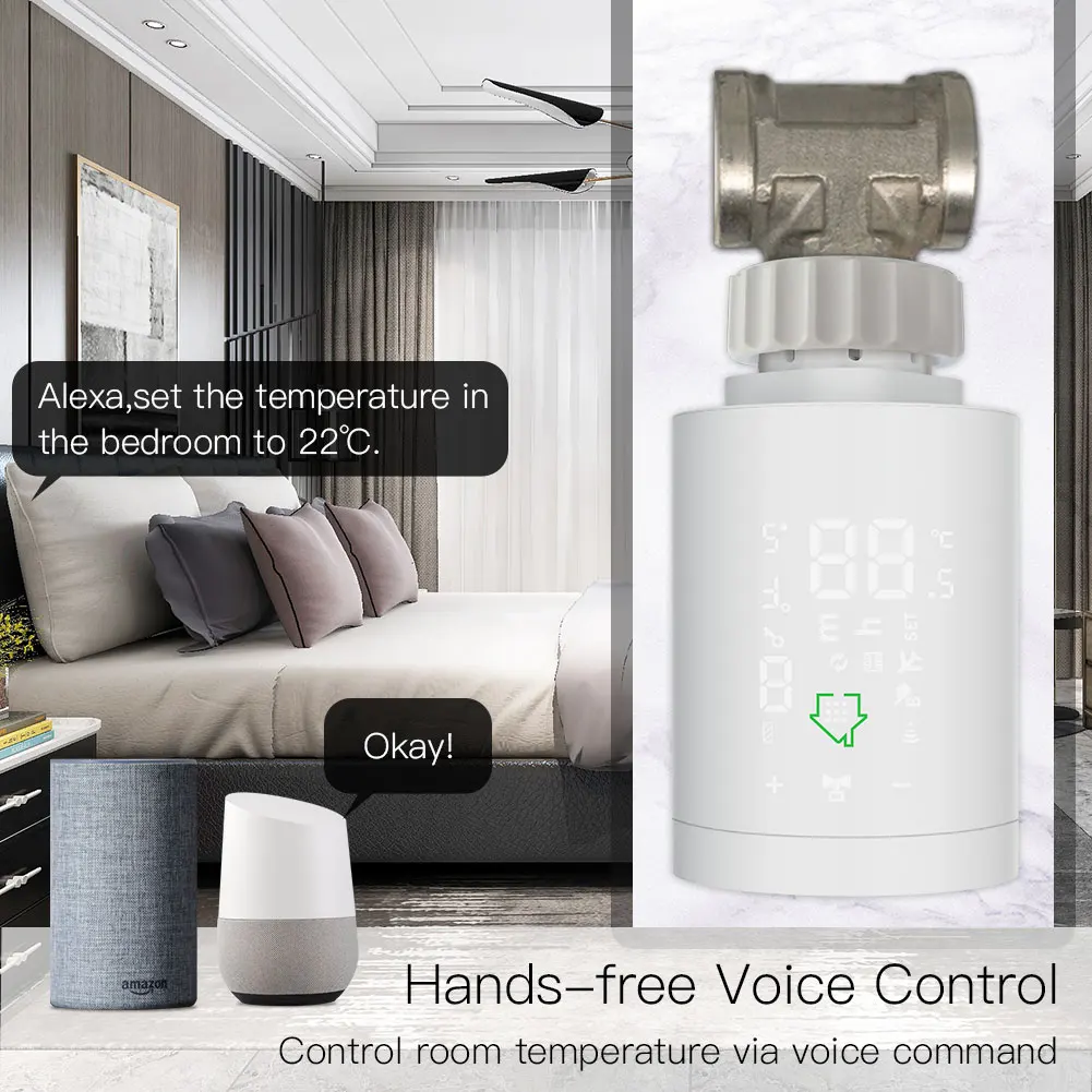 TRV ZigBee3.0 Smart Radiator Actuator Programmable Thermostatic Radiator Valve Temperature Controller Voice Control via Alexa