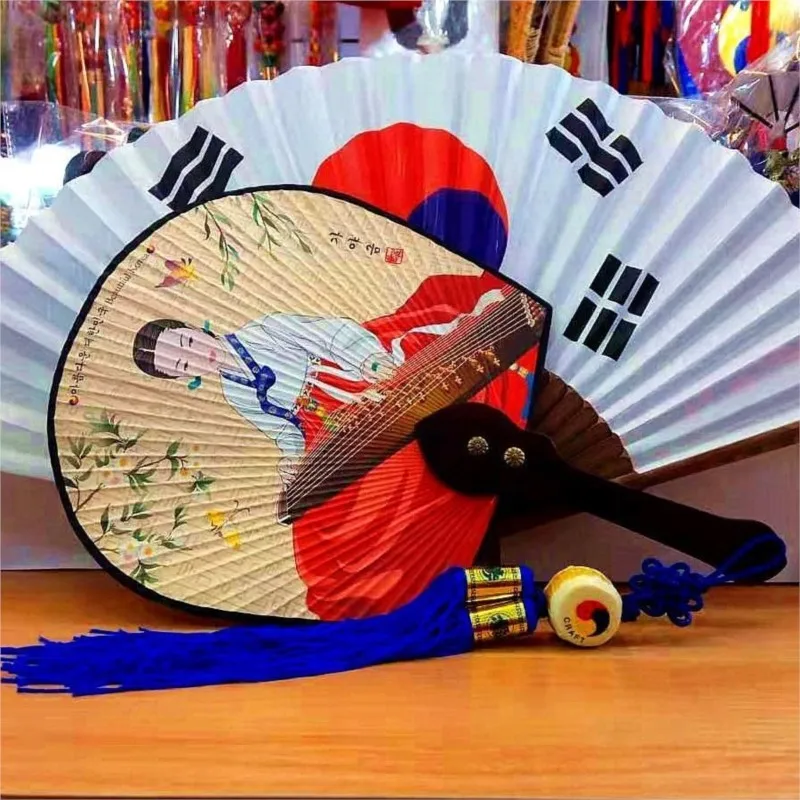 

Korean Style Barbecue Restaurant Bath Center Pendant Korean Fan Decoration Wall Hanging Painting Handle Fan Travel SouvenirZF205