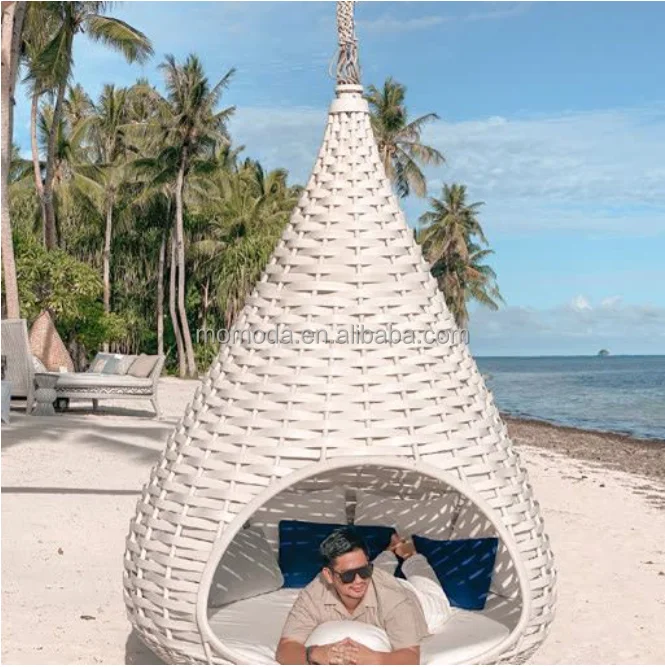 Natural Nestrest Suspended Seat Outdoor Rattan Garden Standing Hanging Lounger Daybed Big Rattan Swing For Resort image 5