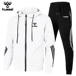 Men's Brand HUMMEL Sportswear 2-piece Men's Winter Jacket Casual Zipper Jacket Sportswear + Pants Sweatshirt Sportswear for Men