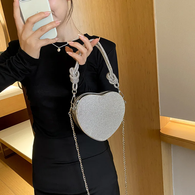 Diamonds Heart Tote Bags for Women Fashion Underarm Shoulder Bag Ladies Party High Quality Handbag Female Leather Crossbody Bag